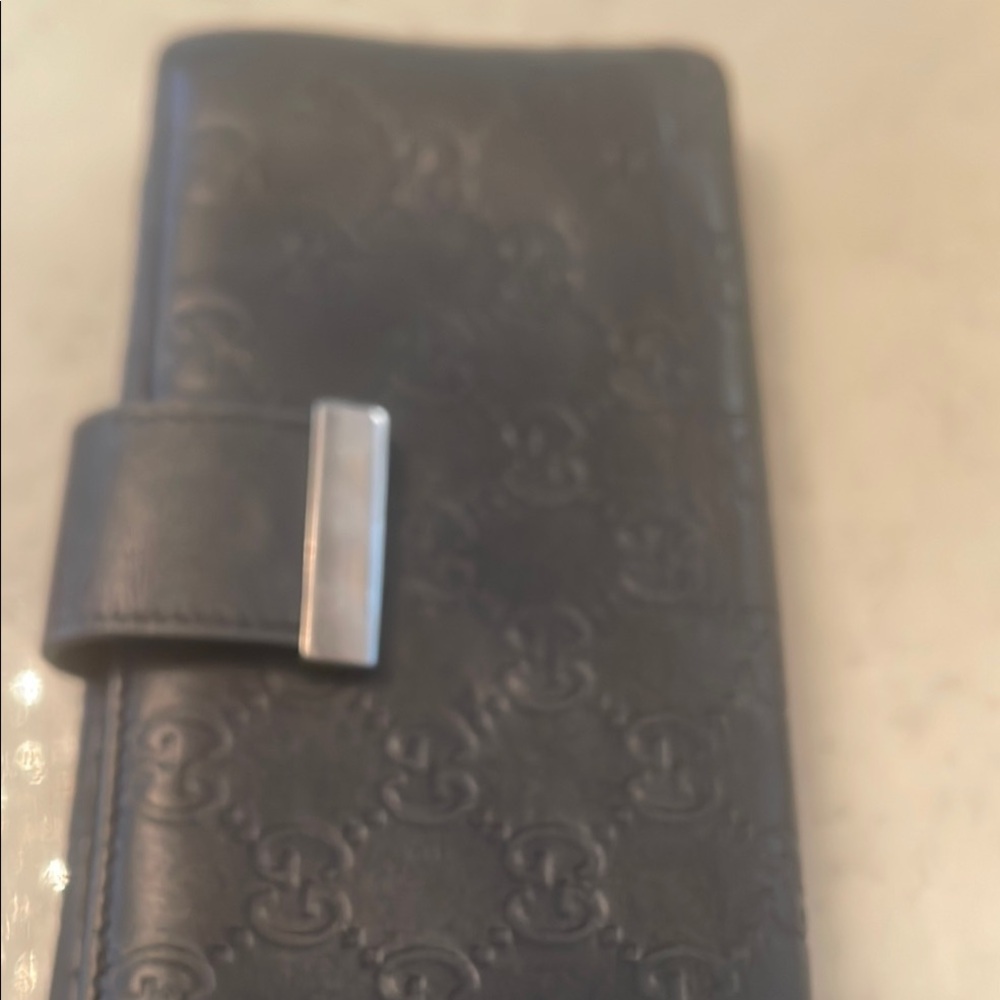 Black Leather Wallet with Embossed Design
